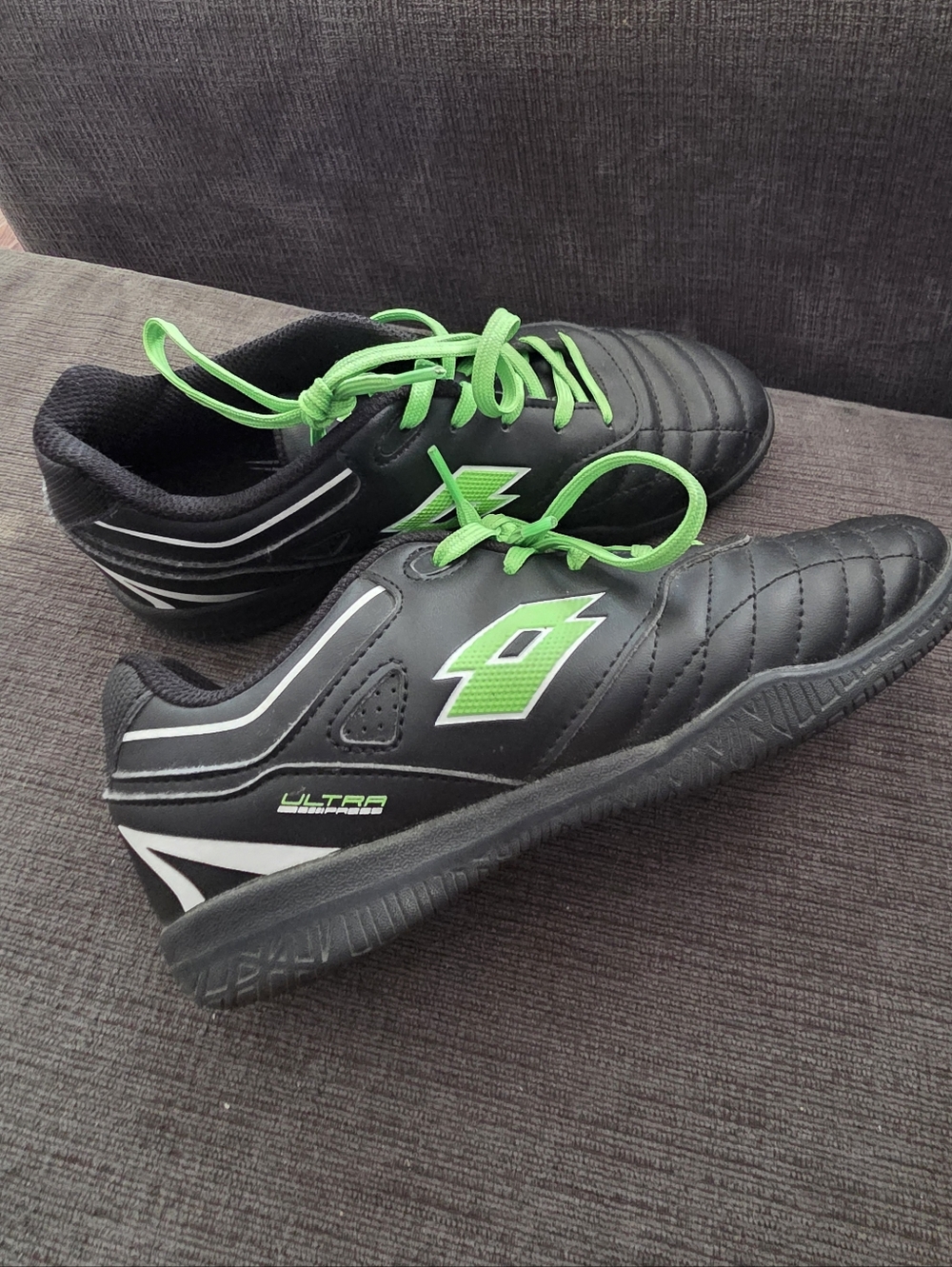 Black Indoor Soccer Shoes with Neon Green Accents